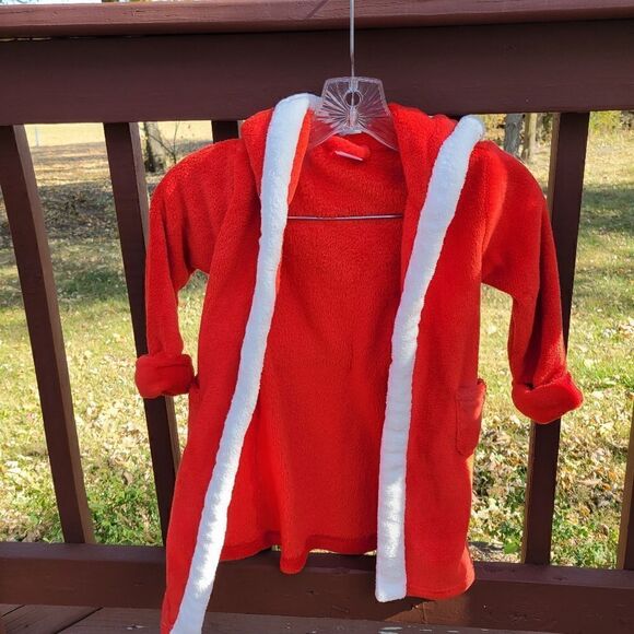 Baby Gap Red White Fuzzy Trim Long Sleeve Hooded Holiday Robe Size 3 Years - Picture 2 of 10